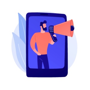 illustration d'homme qui tient un microphone et qui "parle" dedans